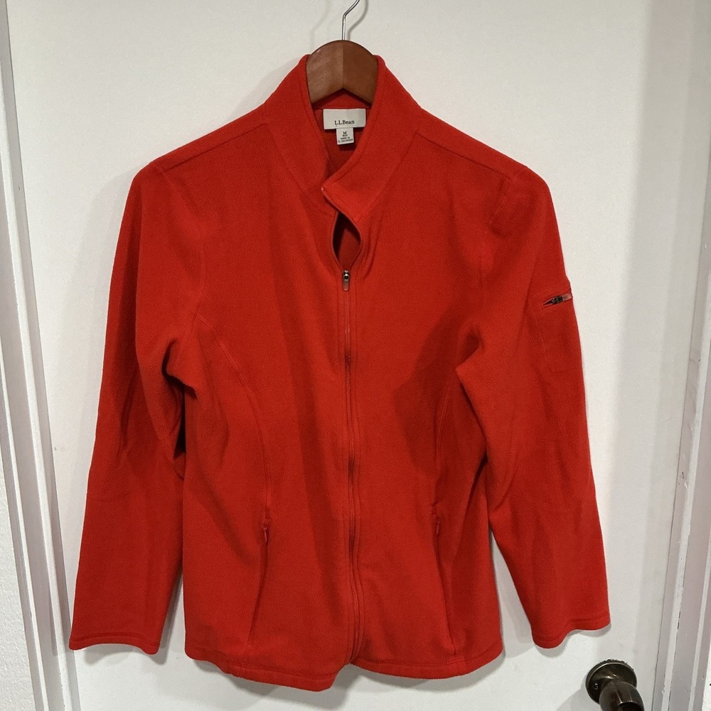 LL Bean Jacket Womens M Orange Sweater Fleece Full Zip Pile Coat Outdoor Hiking